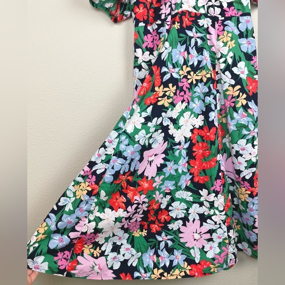 Old Navy Women's Medium Petite Puff Sleeve Midi Swing Dress Floral Multi Bright - Picture 10 of 16